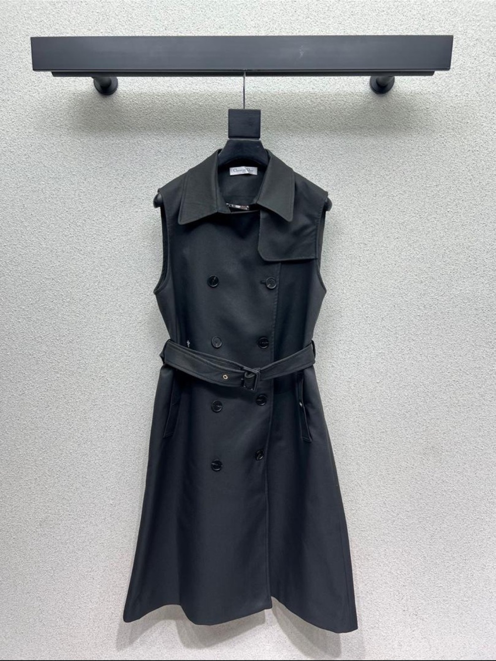 Sleeveless Black Trench Dress with Belt